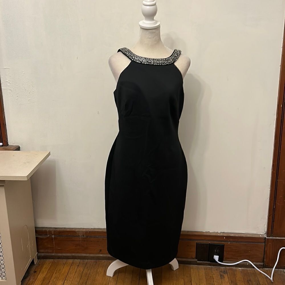 Calvin Klein black halter rhinestone neckline dress Size 10 New